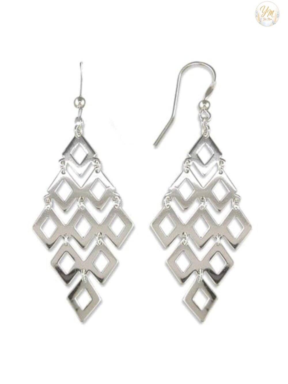 Sterling Silver Dangle Earrings Long Interlocked Textured Drop